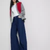 Jeans de ganga de algodão, cintura média e perna larga