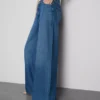 Jeans de ganga de algodão, cintura média e perna larga