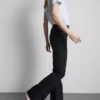 Jeans de ganga de algodão, cintura média e perna larga
