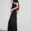 Jeans de ganga de algodão, cintura média e perna larga