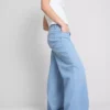 Jeans de ganga de algodão, cintura média e perna larga