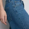 Jeans de ganga de algodão, cintura média e perna larga