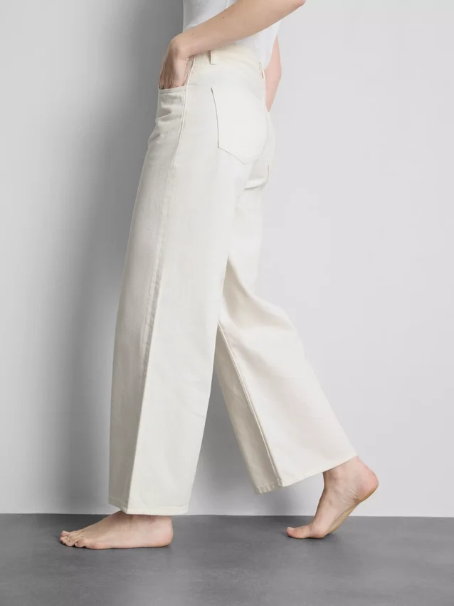 Jeans de ganga de algodão, cintura média e perna larga
