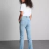 Jeans de ganga de algodão, cintura média e perna larga