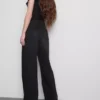 Jeans de ganga de algodão, cintura média e perna larga