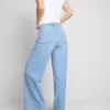Jeans de ganga de algodão, cintura média e perna larga