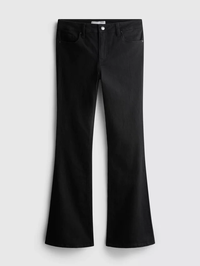 Jeans de ganga de algodão, cintura média e perna larga