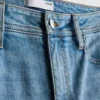 Jeans de ganga de algodão, cintura média e perna larga