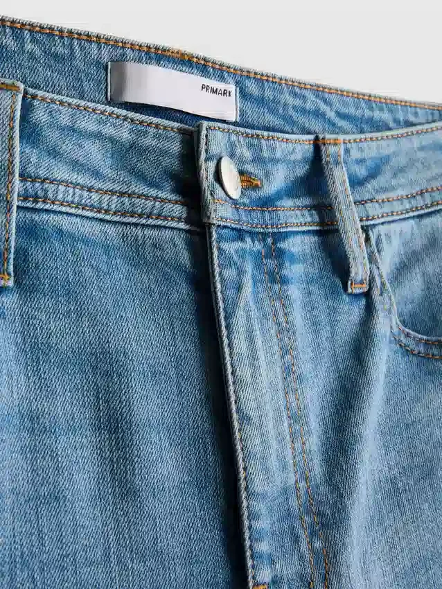 Jeans de ganga de algodão, cintura média e perna larga