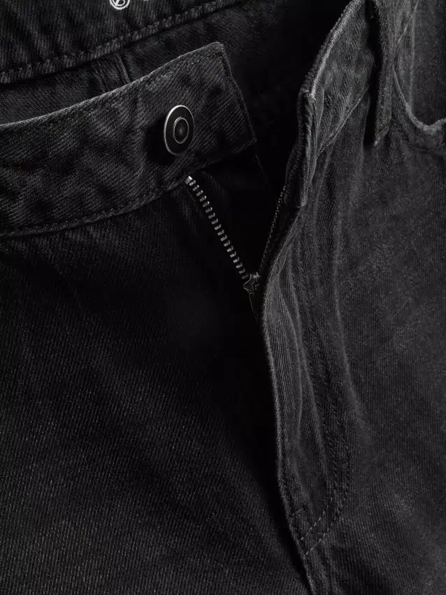 Jeans de ganga de algodão, cintura média e perna larga