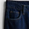 Jeans de ganga de algodão, cintura média e perna larga