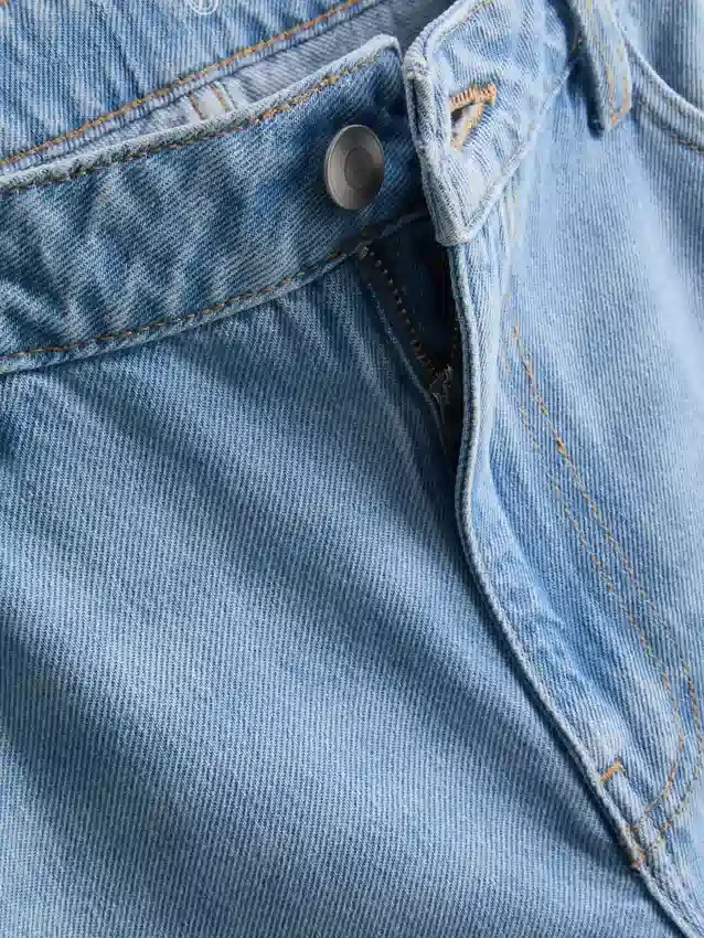 Jeans de ganga de algodão, cintura média e perna larga