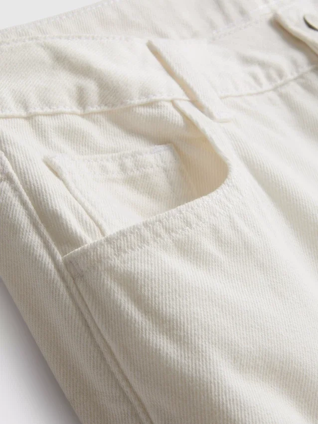 Jeans de ganga de algodão, cintura média e perna larga