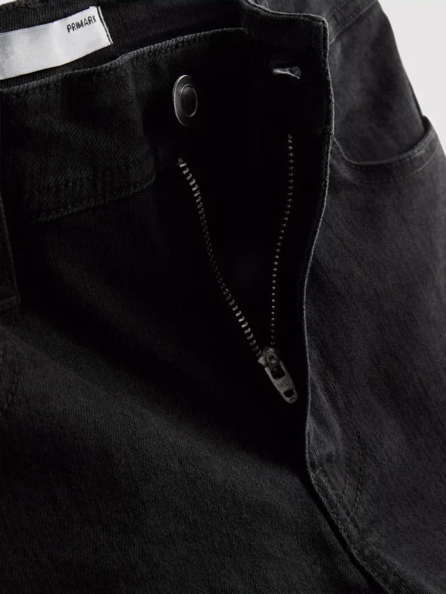Jeans de ganga de algodão, cintura média e perna larga