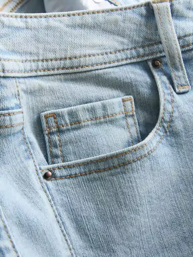 Jeans de ganga de algodão, cintura média e perna larga