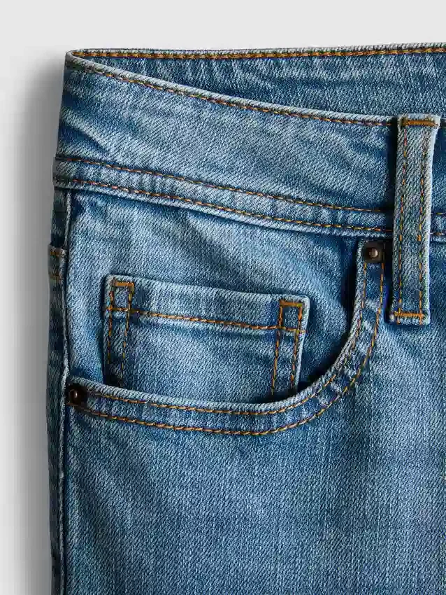 Jeans de ganga de algodão, cintura média e perna larga