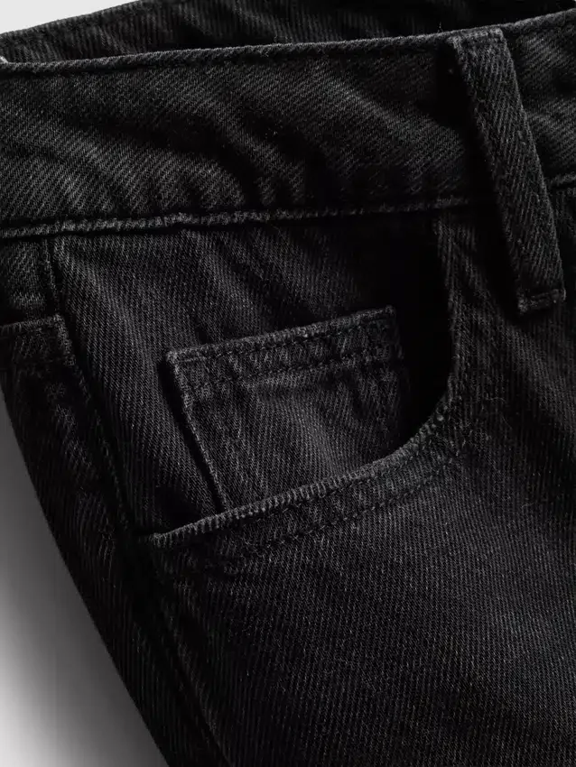 Jeans de ganga de algodão, cintura média e perna larga