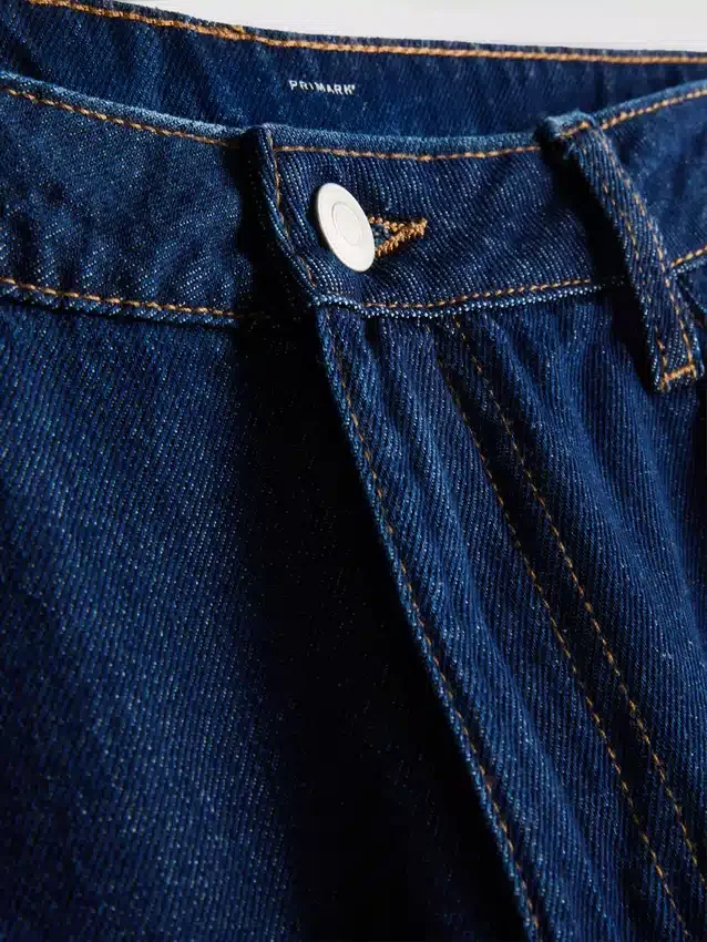 Jeans de ganga de algodão, cintura média e perna larga