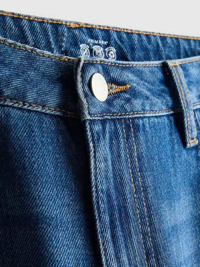 Jeans de ganga de algodão, cintura média e perna larga