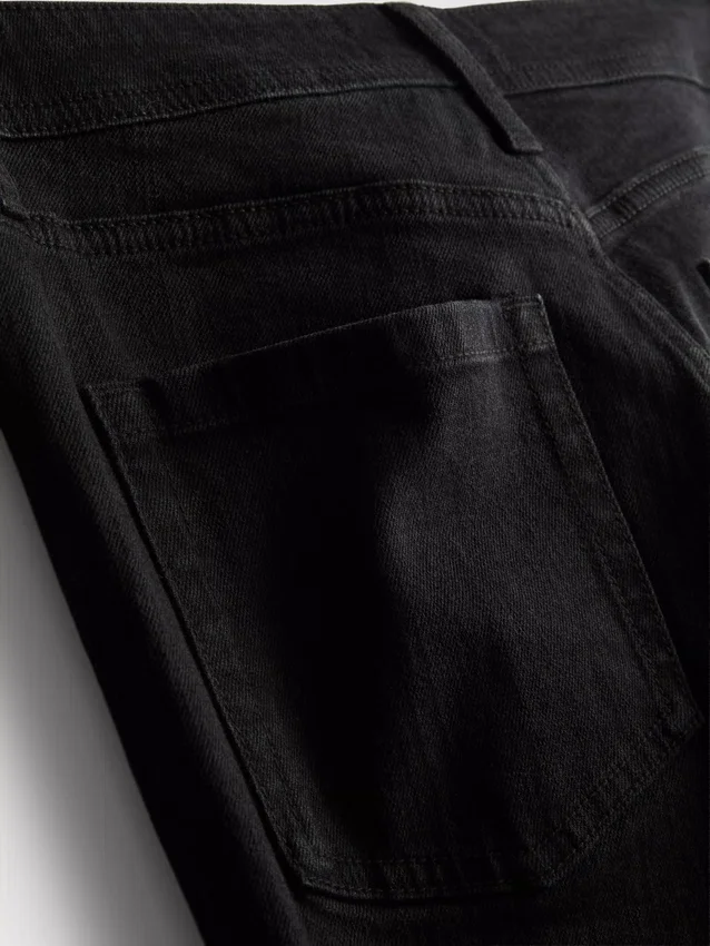 Jeans de ganga de algodão, cintura média e perna larga