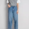 Jeans de ganga de algodão com perna reta e corte afunilado