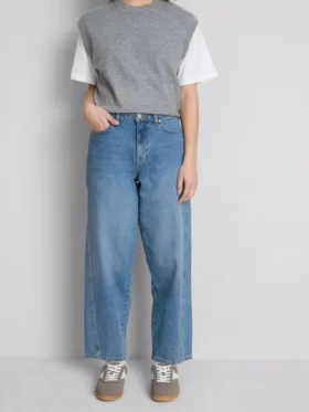 Jeans de ganga de algodão com perna reta e corte afunilado