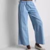 Jeans de ganga de algodão com pregas e perna larga