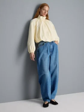Jeans de ganga de algodão de alta qualidade com perna larga