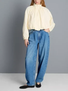 Jeans de ganga de algodão de alta qualidade com perna larga
