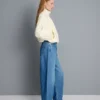 Jeans de ganga de algodão de alta qualidade com perna larga