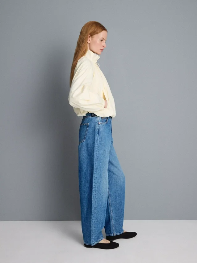 Jeans de ganga de algodão de alta qualidade com perna larga