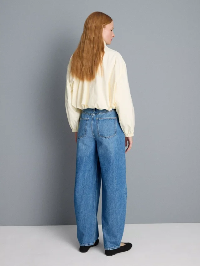 Jeans de ganga de algodão de alta qualidade com perna larga