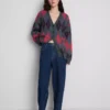 Jeans de ganga de algodão de cintura alta e corte afunilado