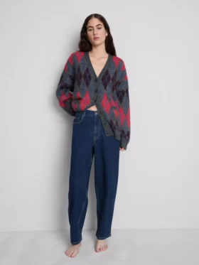 Jeans de ganga de algodão de cintura alta e corte afunilado