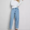 Jeans de ganga de algodão de cintura alta e corte afunilado