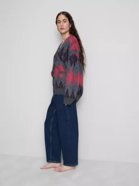 Jeans de ganga de algodão de cintura alta e corte afunilado