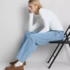 Jeans de ganga de algodão de cintura alta e corte afunilado
