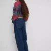 Jeans de ganga de algodão de cintura alta e corte afunilado