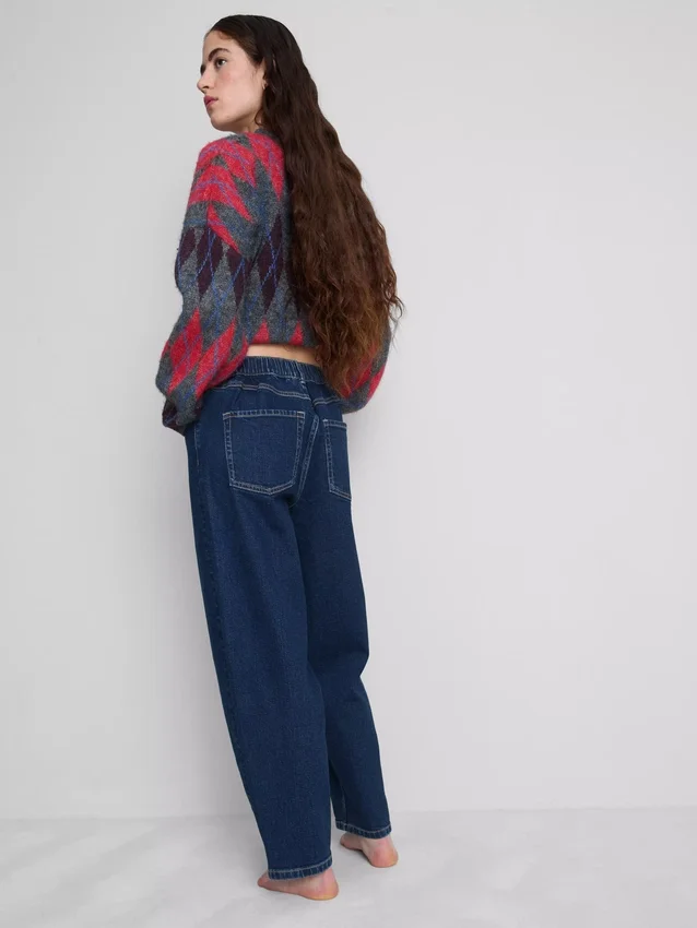 Jeans de ganga de algodão de cintura alta e corte afunilado