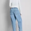 Jeans de ganga de algodão de cintura alta e corte afunilado