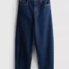 Jeans de ganga de algodão de cintura alta e corte afunilado