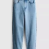 Jeans de ganga de algodão de cintura alta e corte afunilado