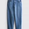 Jeans de ganga de algodão de cintura alta e corte afunilado