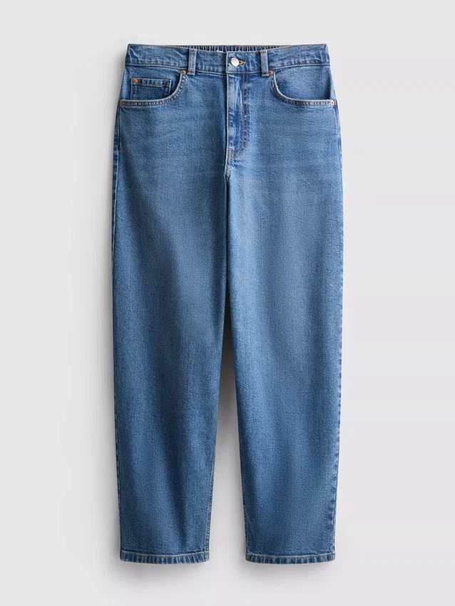Jeans de ganga de algodão de cintura alta e corte afunilado