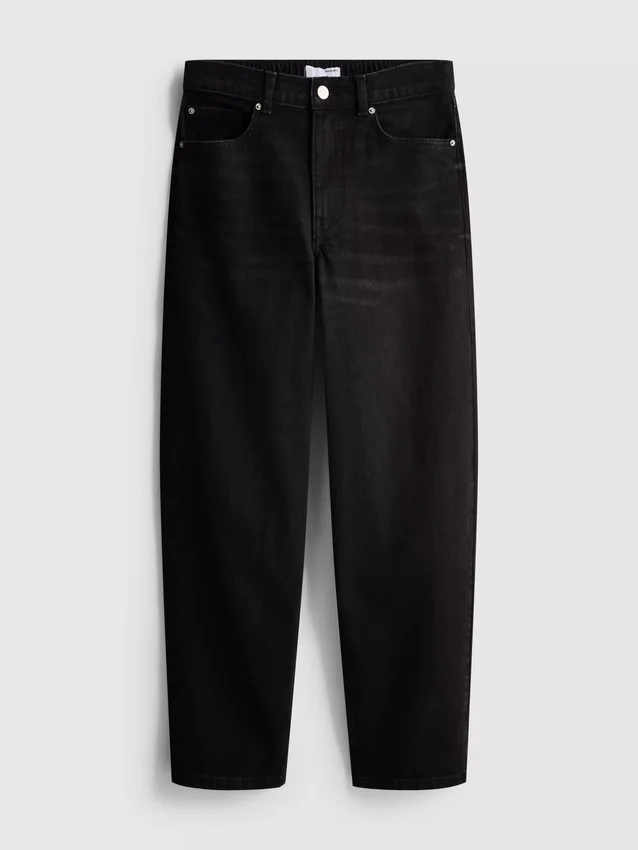 Jeans de ganga de algodão de cintura alta e corte afunilado
