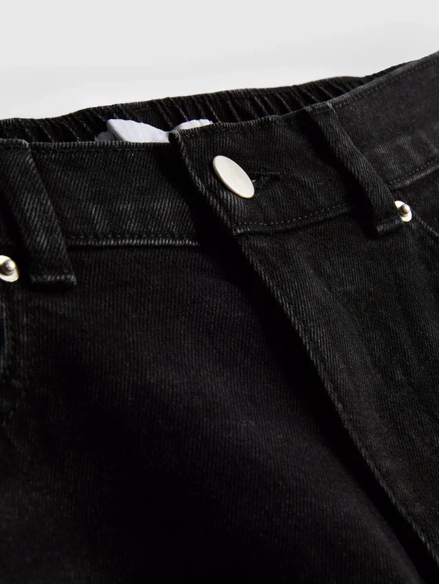 Jeans de ganga de algodão de cintura alta e corte afunilado