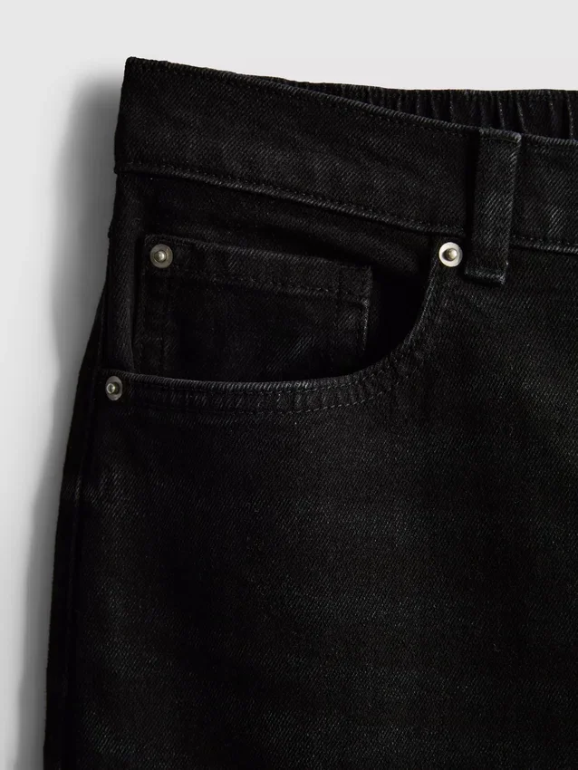 Jeans de ganga de algodão de cintura alta e corte afunilado