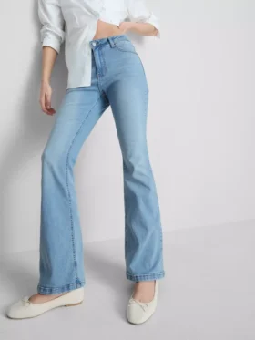 Jeans de ganga de algodão, de cintura média e perna larga