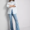 Jeans de ganga de algodão, de cintura média e perna larga