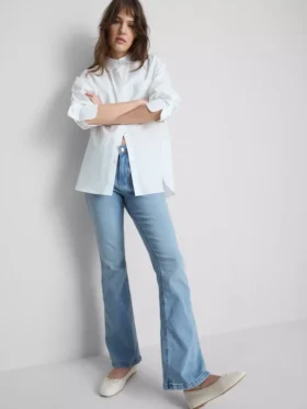 Jeans de ganga de algodão, de cintura média e perna larga